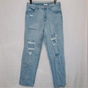 BP. Light wash denim high rise distressed straight leg mom jeans size 30